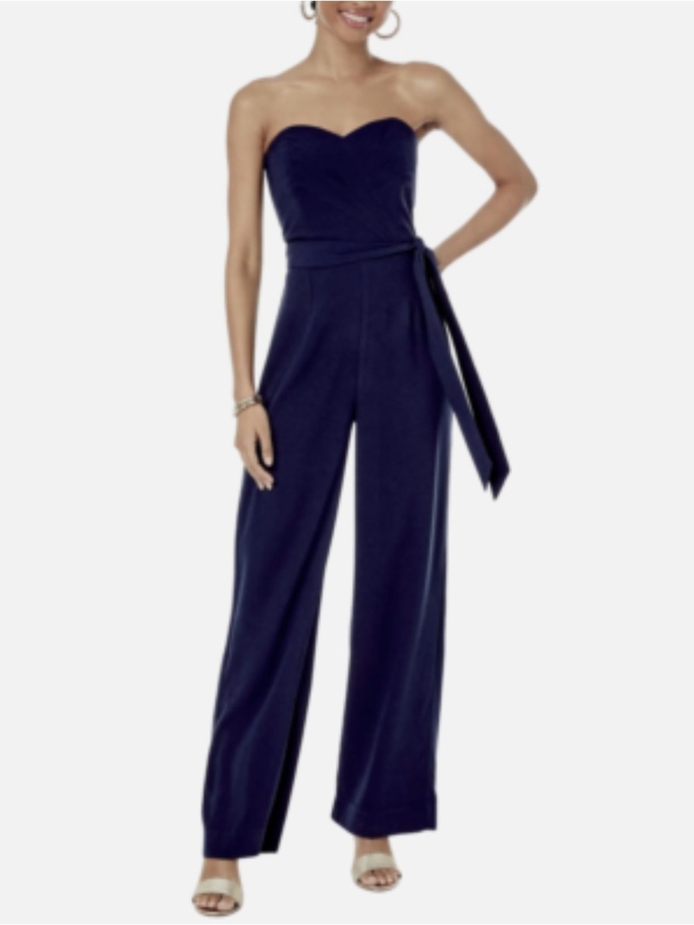Lilly Pulitzer Kylo Strapless Belted Jumpsuit Wide Leg Navy Blue Size 12